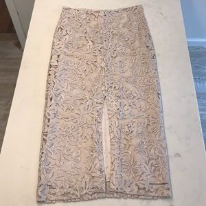 Marciano Taupe Lace Pencil Skirt